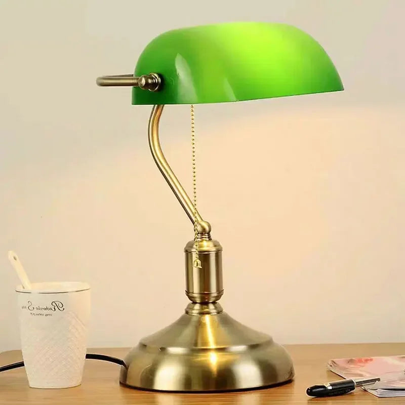 BANKO – Lampe Banquier Rétro en Verre, Cuivre Antique